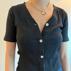 Black Madewell Button-up Ribbed Tshirt